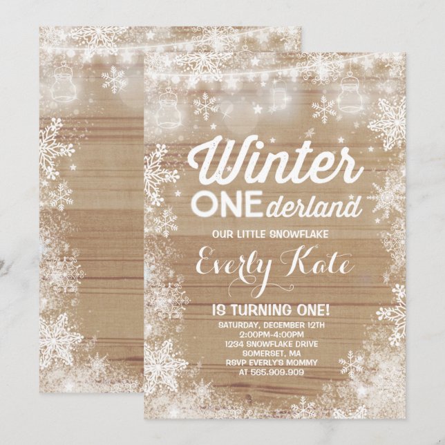 Rustic Winter ONE derland Anniversaire Invitation  (Devant / Derrière)