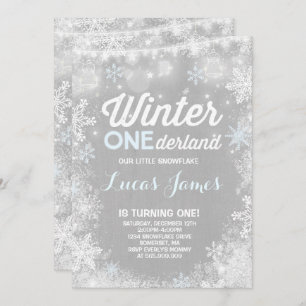 Rustic Winter ONE derland Birthday Invitation Blue