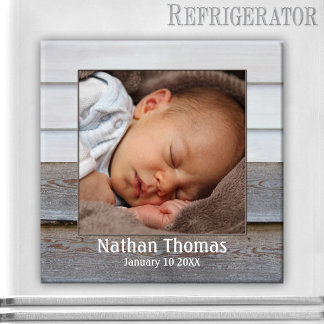 Rustic Wood Baby Boy Boy Photo Frame Magnet
