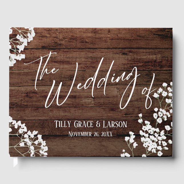 Rustic Wood Baby's Breath Handwriting Livre d'or (Recto)