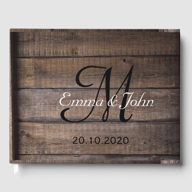 Rustic Wood Black Monogram Mariage Livre d'or (Recto)