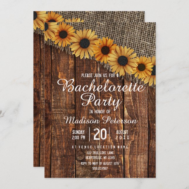 Rustic Wood & Burlap Bachelorette Party Invitation (Devant / Derrière)