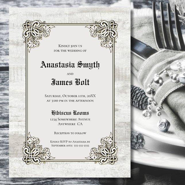 Rustic Wood Carved Frame Wedding Invitation (Créateur téléchargé)