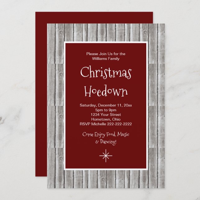 Rustic Wood Christmas Party Hoedown Invitation (Devant / Derrière)