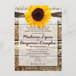 Rustic Wood Country Sunflower Invitations de maria