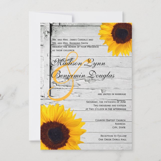 Rustic Wood Country Sunflower Invitations de maria (Devant)