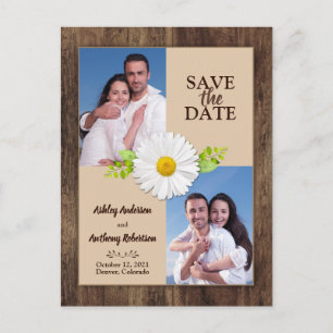 Rustic Wood Daisy Photo Enregistrer la date Carte 
