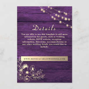 Rustic Wood Détails Mariage Site Carte de boîtier