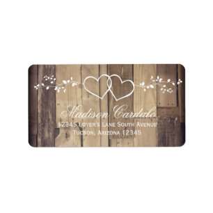 Rustic Wood Double Coeurs Mariages Étiquettes de a