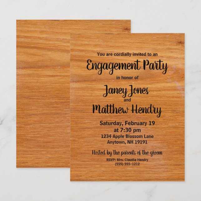 Rustic Wood Engagement Party Invitation personnali (Devant / Derrière)