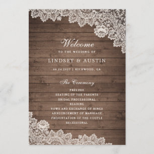 Rustic Wood Floral Lace Programme de mariage