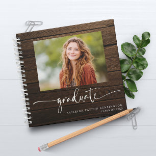 Rustic Wood Graduation Livre d'invité avec photo