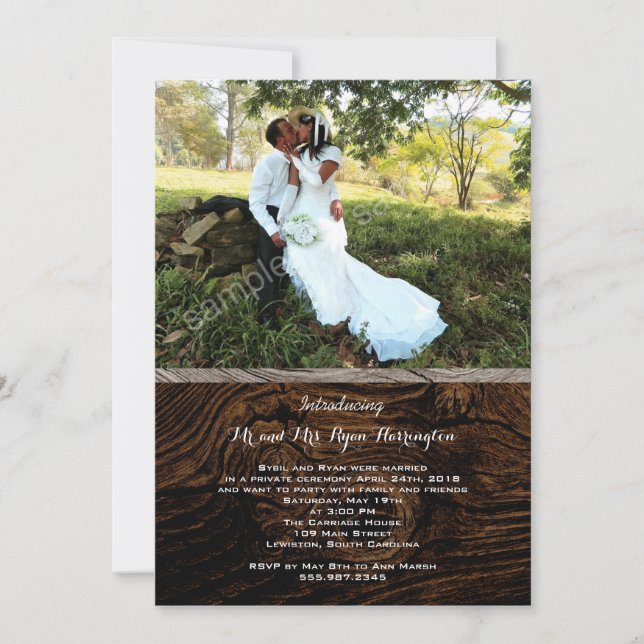 Rustic Wood Grain Mariage privé Photo Invitations (Devant)