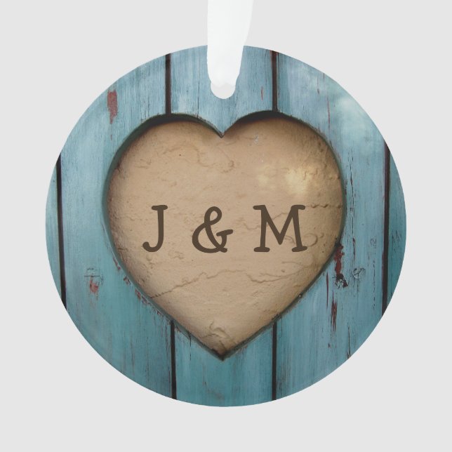 Rustic Wood Heart Année personnalisée Faveur initi (devant)