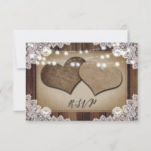 Rustic Wood Hearts Dentelle mariage RSVP choix de