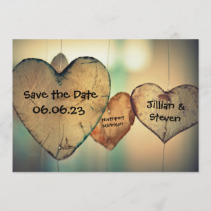 Rustic Wood Hearts - Enregistrer la carte Date 5x7