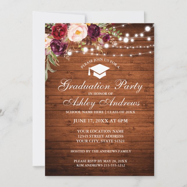 Rustic Wood Lights Bourgogne Grad Invitation de la (Devant)