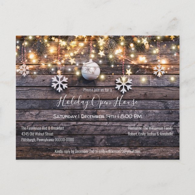 Rustic Wood Lights Holiday Open House Invitation (Devant)