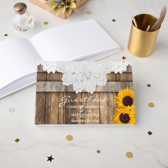 Rustic Wood & Mariage en dentelle - Livre d'or (Recto ouvert)