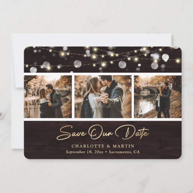 Rustic Wood Mariage Photo Enregistrer notre carte  (Devant)