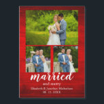Rustic Wood Marié et Joyeux Photo Collage Magnet<br><div class="desc">Carte de vacances rustique en bois de campagne. Collage photo de mariage et joyeux. Photos modèles via Pixabay sous licence CC0 et doivent être remplacées par vos propres photos</div>