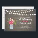 Rustic Wood & Mason Jar 40th Birthday Invitation<br><div class="desc">Célébrez votre journée spéciale avec cette élégante invitation d'anniversaire. Ce design comprend des lampes à cordes, un bocal de mason et un bouquet de fleurs sur un arrière - plan en bois rustique. Vous pouvez customiser tout le texte et le monogramme sur un bocal de mason. Parfait pour un événement...</div>