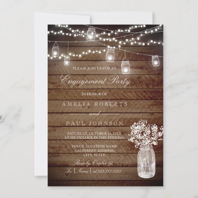 Rustic Wood Mason Jar Invitation de la partie d'en (Devant)