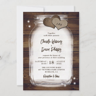 Rustic Wood Mason Jar Mariage Invitations