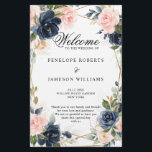 Rustic Wood Navy Blush Programme de mariage géomét<br><div class="desc">Programme de mariage géométrique floral bleu marine foncé avec élégant bouquet bleu marine,  bleu royal,  blanc,  rose roux et vert sauge eucalyptus feuilles et élégant cadre géométrique neutre parties scintillant. Veuillez me contacter pour toute aide sur la personnalisation ou si vous avez besoin d'un autre produit avec ce design.</div>