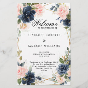 Rustic Wood Navy Blush Programme de mariage géomét