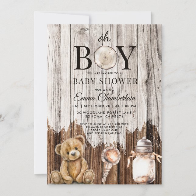 Rustic Wood Oh Boy Baby shower Invitation (Devant)