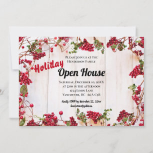 Rustic Wood Open House Invitation Fêtes de Noël