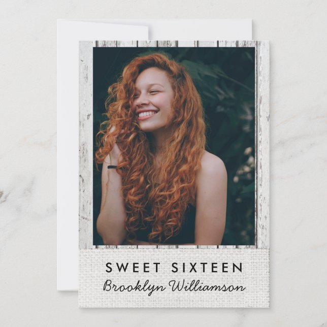 Rustic Wood Photo Sweet 16 Anniversaire Invitation (Devant)