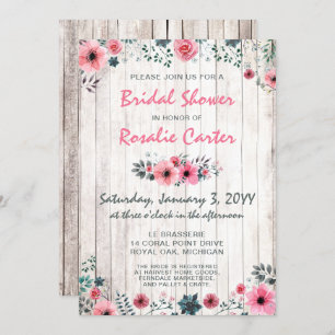 Rustic Wood Shabby Rose nuptiale douche Invitation