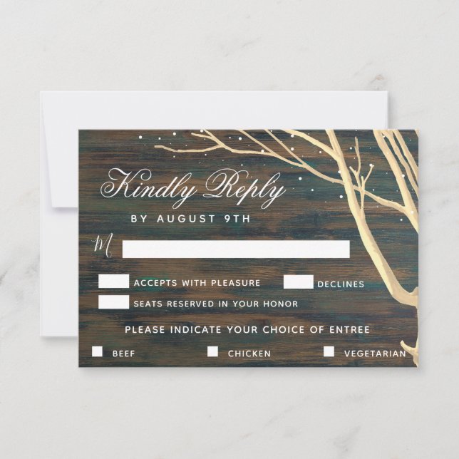 Rustic Wood Tree Mariage Menu Choix Carte RSVP (Devant)
