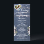 Rustic Wood Twinkle Lights Photo Floral Programme<br><div class="desc">Cette belle aquarelle Rustique Romantique Bois Twinkle Lights Photo Floral programme de mariage comprend une ardoise rustique arrière - plan en bois bleu avec des fleurs rose et blanc, avec juste une touche de violet, mis en évidence par une photo de la mariée et du marié dans le coeur double....</div>