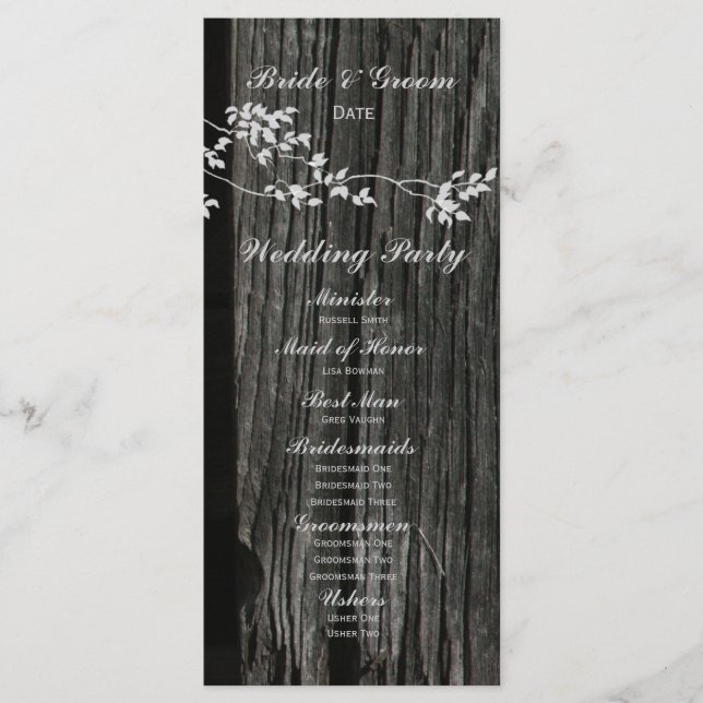Rustic Wood Vintage Birds Programme de mariage (Devant)