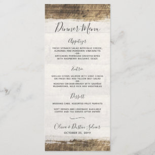 Rustic Wood Vintage Country Menu Mariage personnal