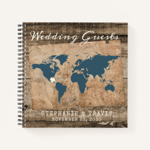 Rustic Wood World Map Plage Destination Livre d'in