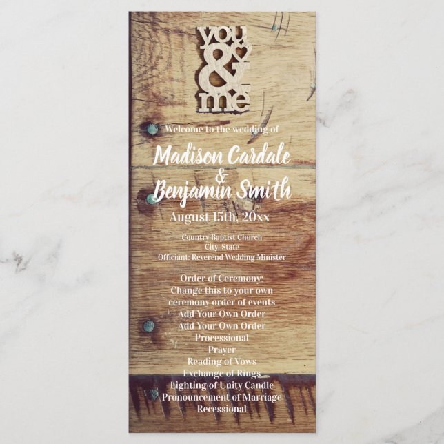 Rustic Wood "You & Me" Programmes de mariage (Devant)
