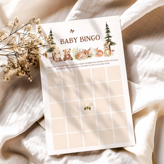 Rustic Woodland Animaux Baby shower Bingo Jeu (Woodland Theme Baby Bingo Card)