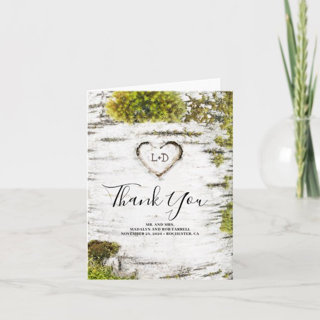 Rustic Woodland Birch Heart Mariage Merci (Devant)