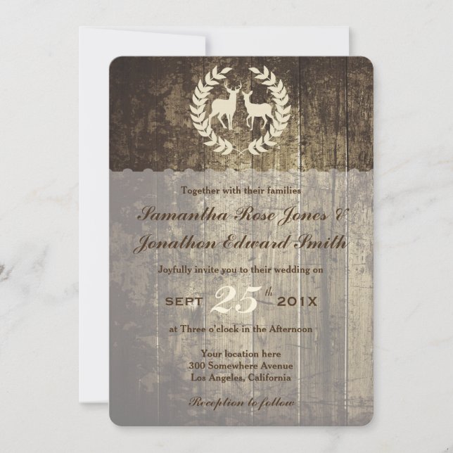 Rustic Woodland Buck and Deer Wedding Invitation (Devant)