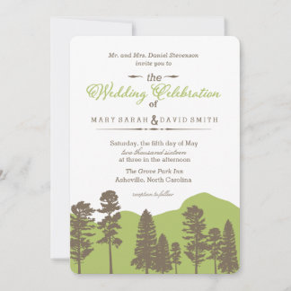 Rustic Woodland Mountain et Trees Wedes Invitation