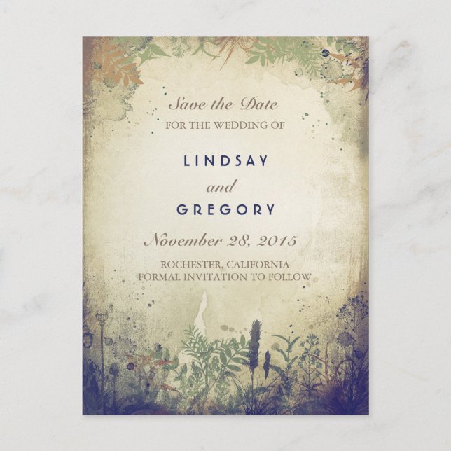 Rustic Woodland Navy Enregistrer la date Cartes po (Devant)