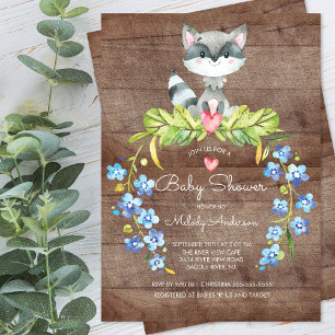 Rustic Woodland Raccoon Baby shower Invitation