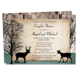 Rustic Woodsy Deer Couples de douche Invitations