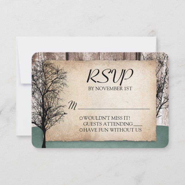 Rustic Woodsy Deer Wedding RSVP cartes de réponse (Devant)