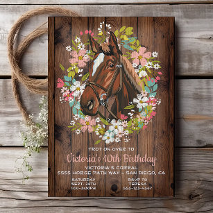 Rustic Wreath Horse Anniversaire Fête Invitation