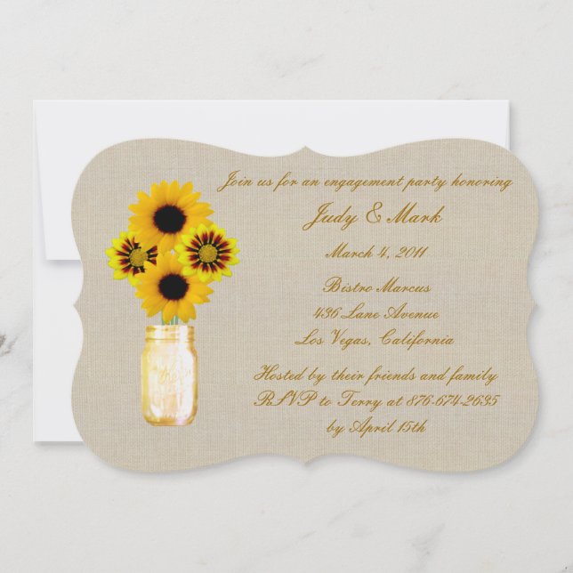 Rustic Yellow Mason Jars Invitation de la partie d (Devant)